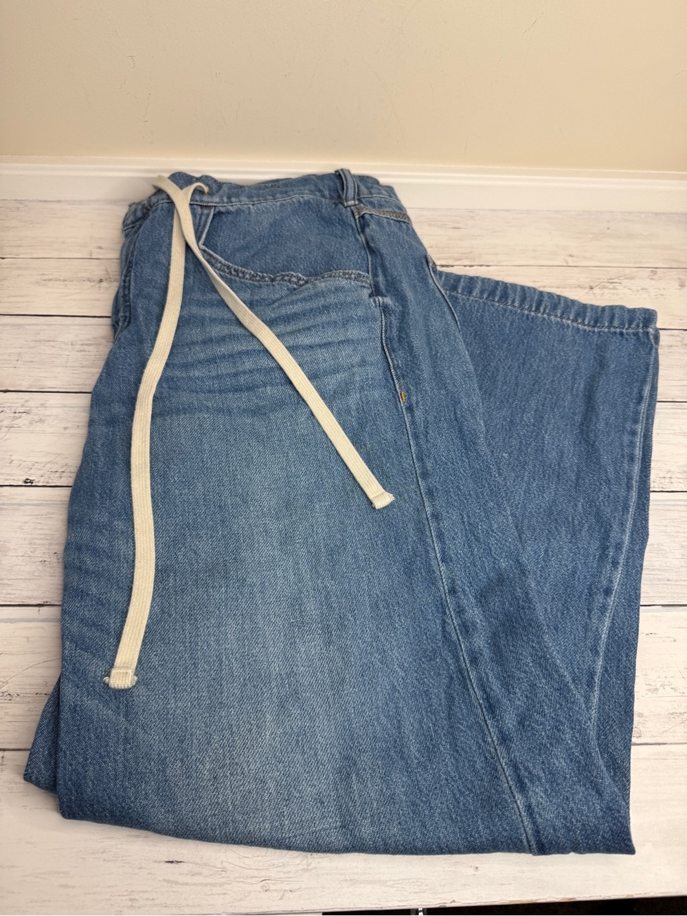 Pilcro Medium Blue Denim Boyfriend Jeans with Drawstring